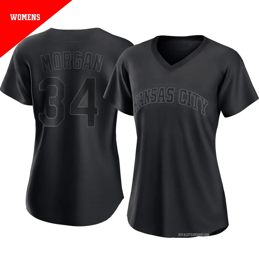 Women's Kansas City Royals ＃34 Eli Morgan Black Replica Pitch Fashion Jersey