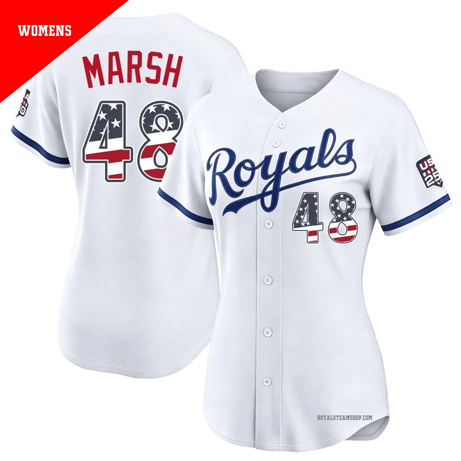 Women's Kansas City Royals ＃48 Alec Marsh White Limited USA 250 Fourth Of July Home Stadium Jersey