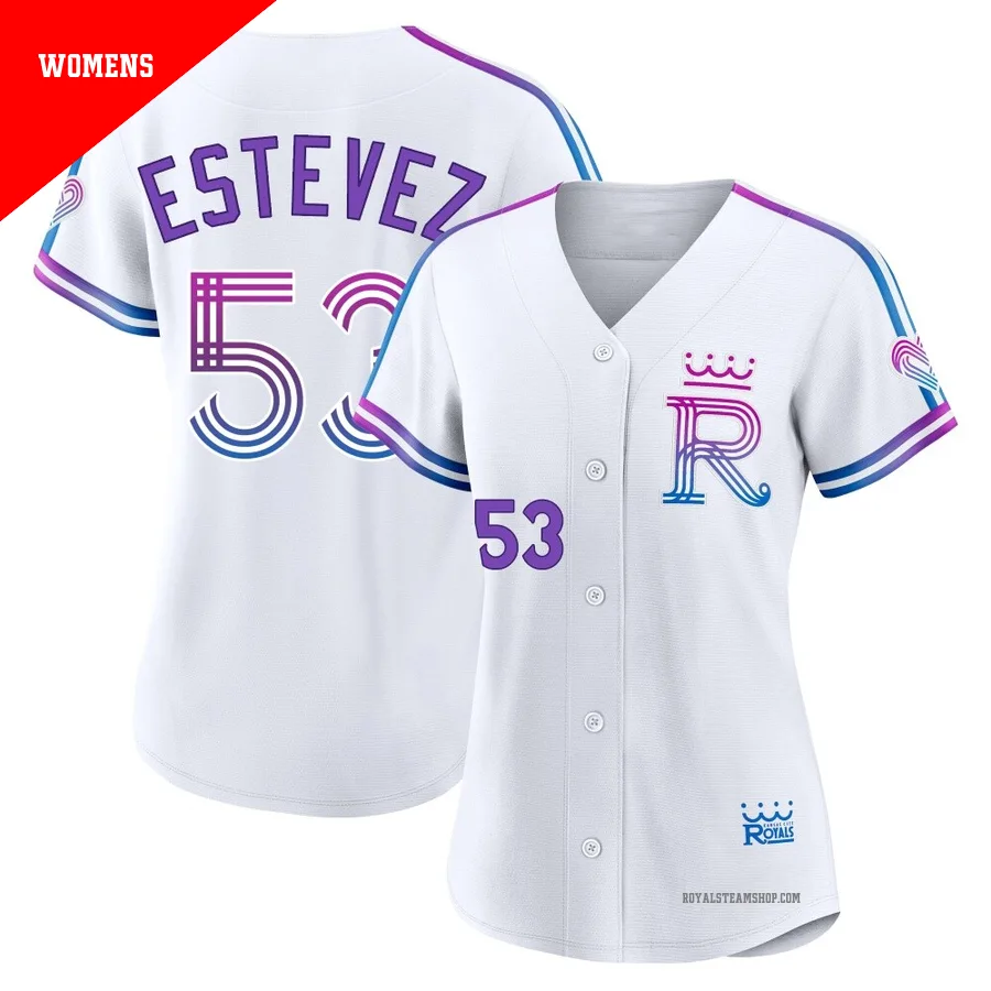 Women's Kansas City Royals ＃53 Carlos Estevez White Authentic 2026 City Connect Stadium Jersey