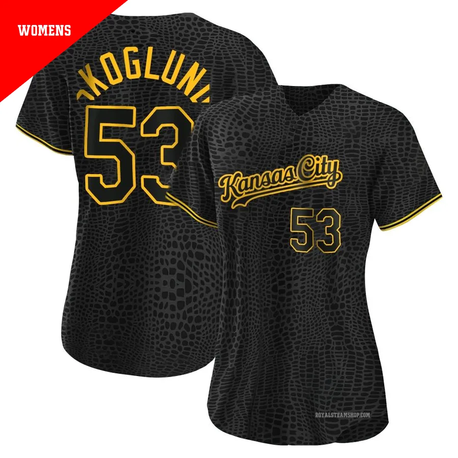 Women's Kansas City Royals ＃53 Eric Skoglund Black Authentic Snake Skin City Jersey