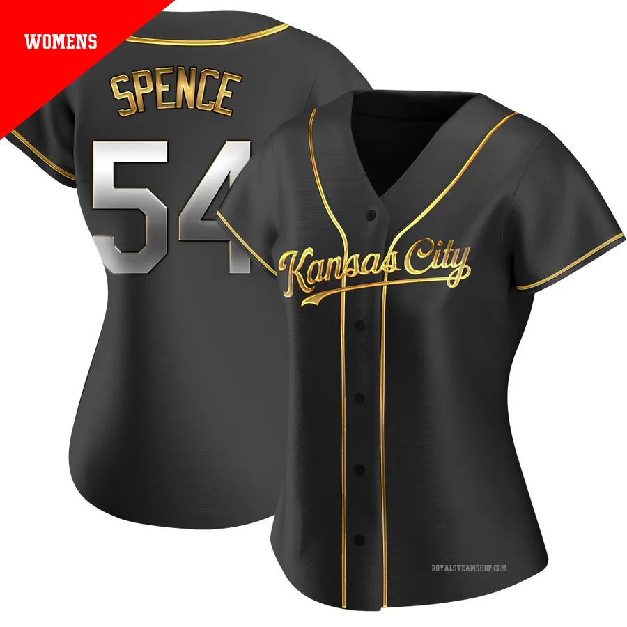 Women's Kansas City Royals ＃54 Mitch Spence Gold Replica Black en Alternate Jersey