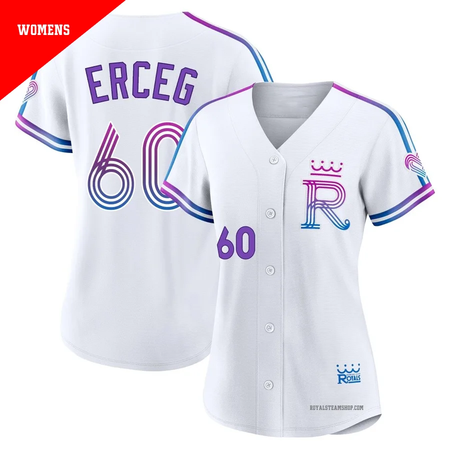 Women's Kansas City Royals ＃60 Lucas Erceg White Authentic 2026 City Connect Stadium Jersey