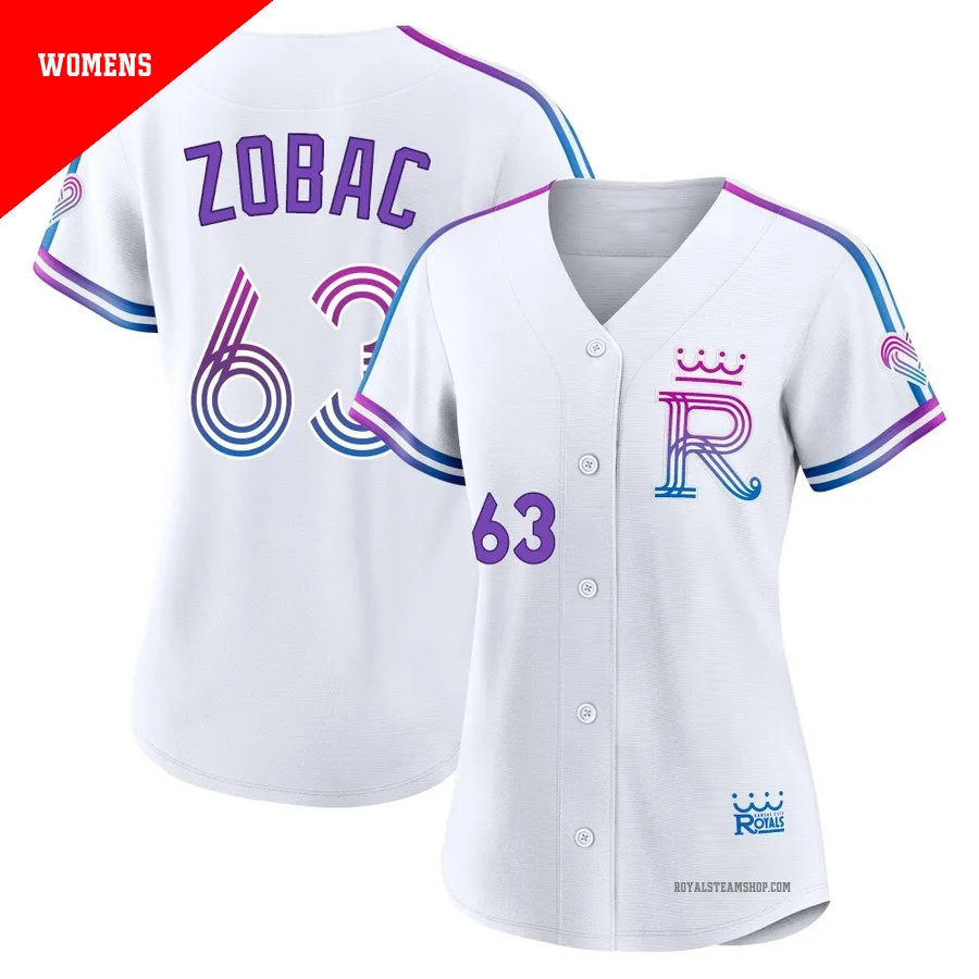 Women's Kansas City Royals ＃63 Steven Zobac White Authentic 2026 City Connect Stadium Jersey