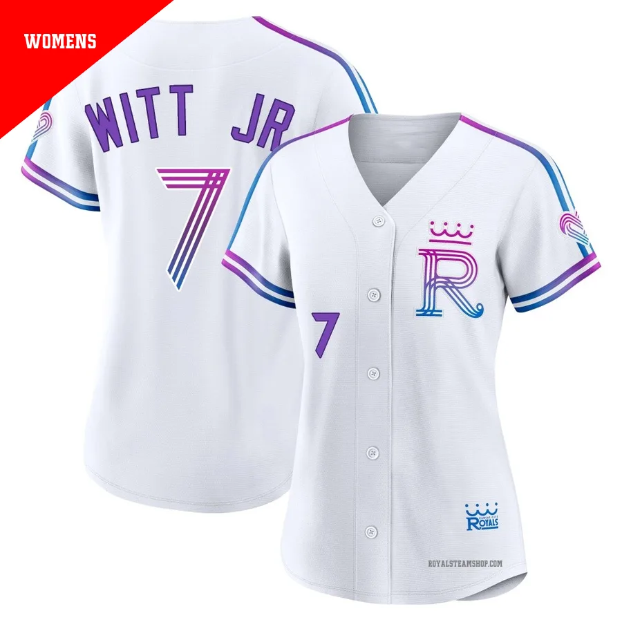Women's Kansas City Royals ＃7 Bobby Witt Jr. White Authentic 2026 City Connect Stadium Jersey