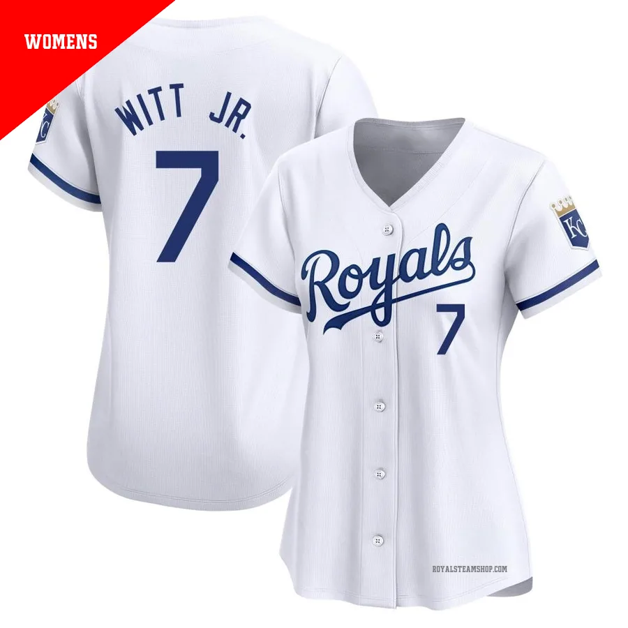Women's Kansas City Royals ＃7 Bobby Witt Jr. White Limited Home Jersey
