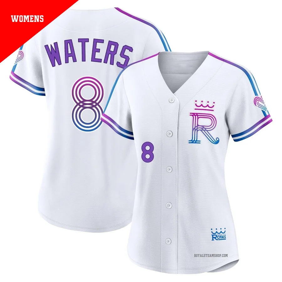 Women's Kansas City Royals ＃8 Drew Waters White Authentic 2026 City Connect Stadium Jersey
