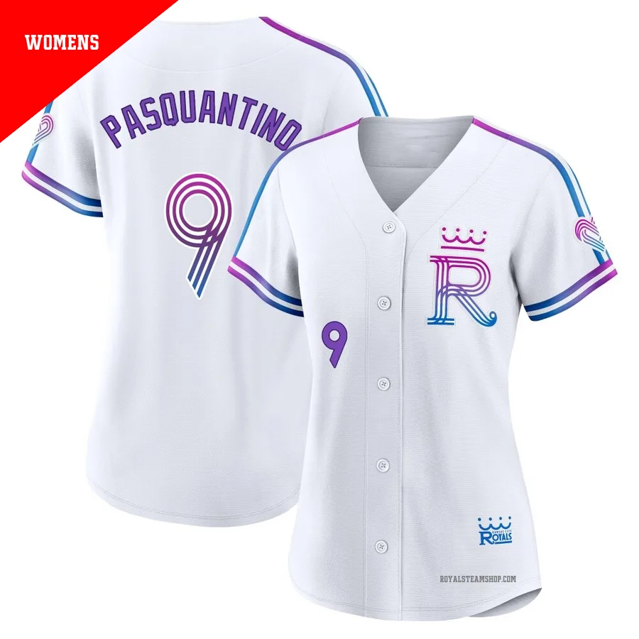 Women's Kansas City Royals ＃9 Vinnie Pasquantino White Authentic 2026 City Connect Stadium Jersey