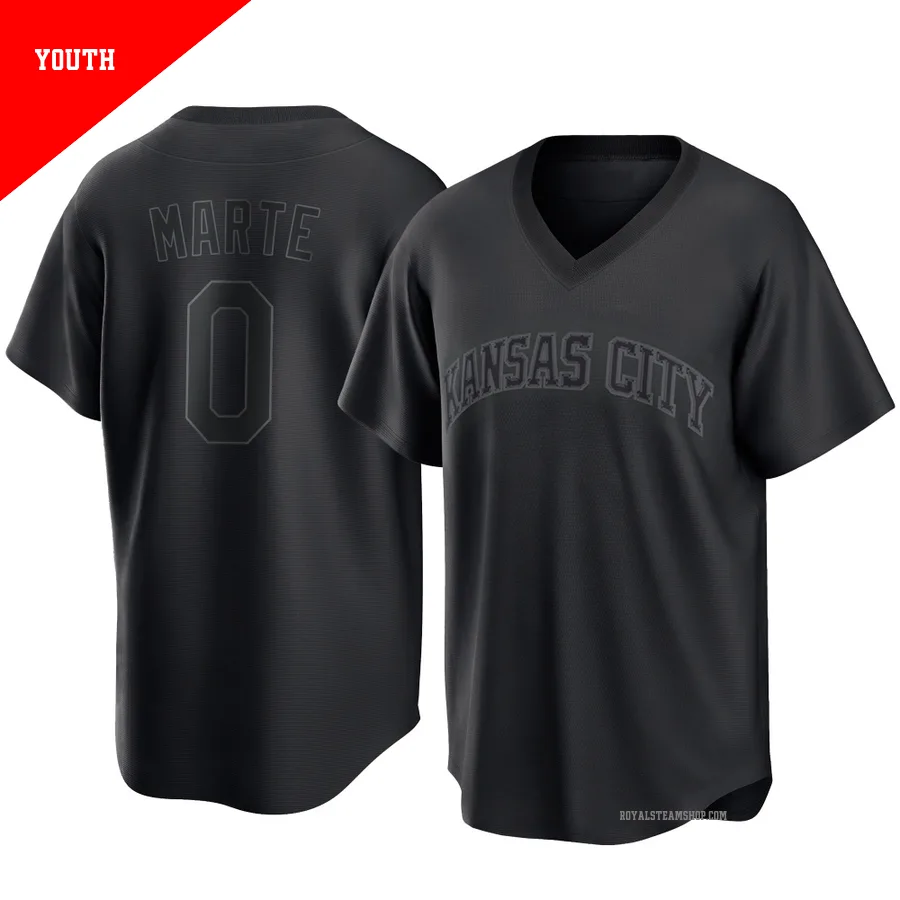 Youth Kansas City Royals ＃0 Starling Marte Black Replica Pitch Fashion Jersey