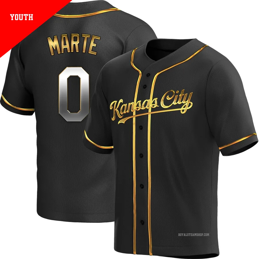 Youth Kansas City Royals ＃0 Starling Marte Gold Replica Black en Alternate Jersey