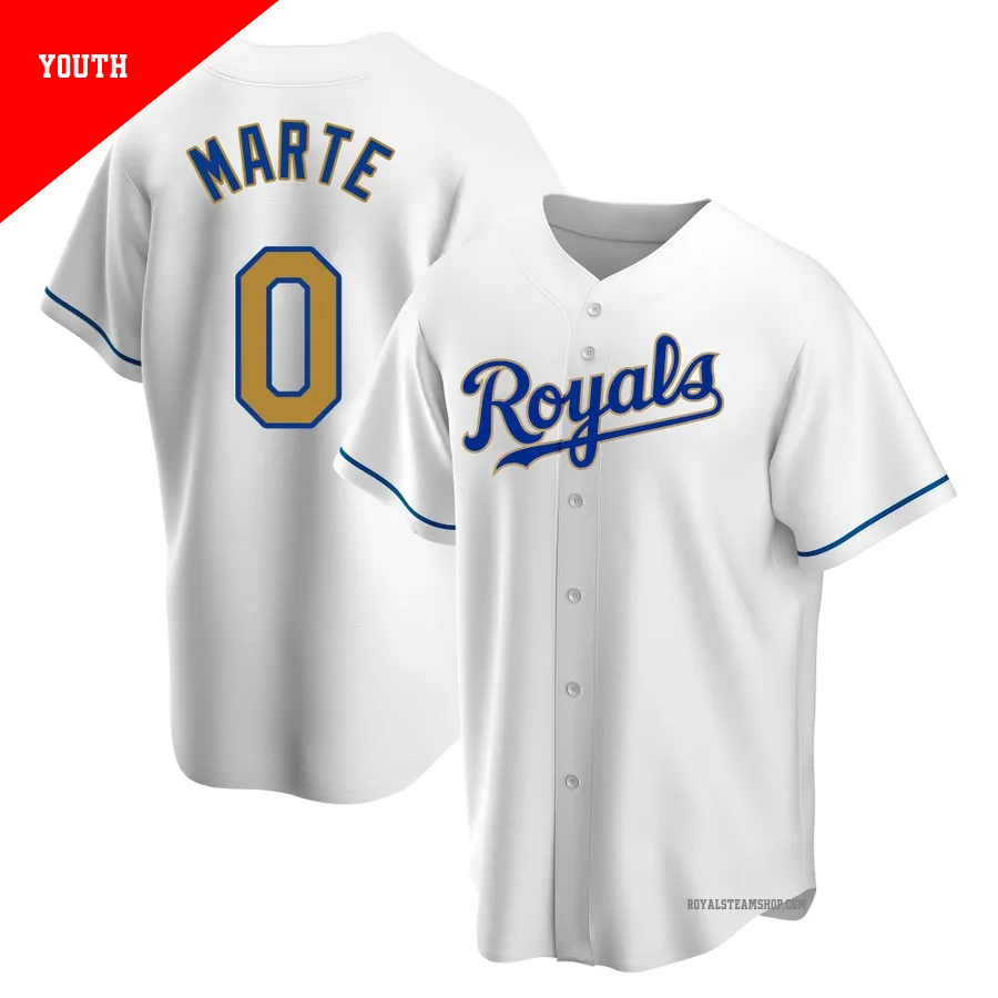 Youth Kansas City Royals ＃0 Starling Marte Gold Replica White Home Jersey