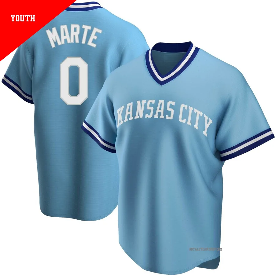 Youth Kansas City Royals ＃0 Starling Marte Light Blue Replica Road Cooperstown Collection Jersey