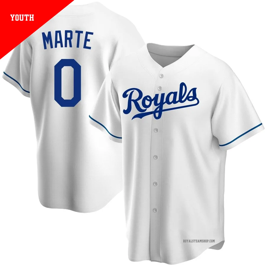Youth Kansas City Royals ＃0 Starling Marte White Replica Home Jersey