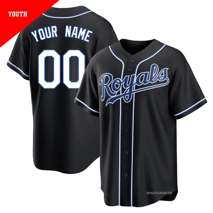 Youth Kansas City Royals ＃00 Custom Black Replica Fashion Out Jersey