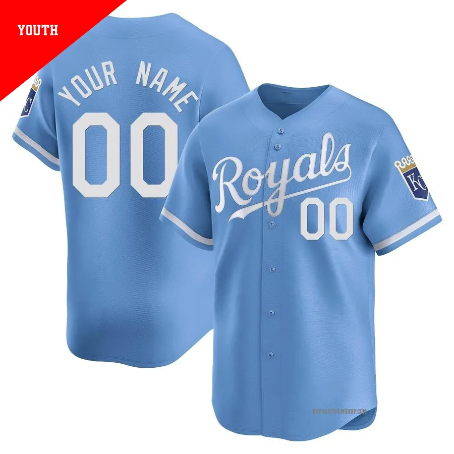 Youth Kansas City Royals ＃00 Custom Light Blue Limited Alternate Jersey
