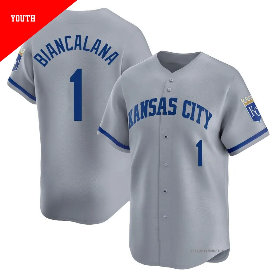 Youth Kansas City Royals ＃1 Buddy Biancalana Gray Limited Away Jersey