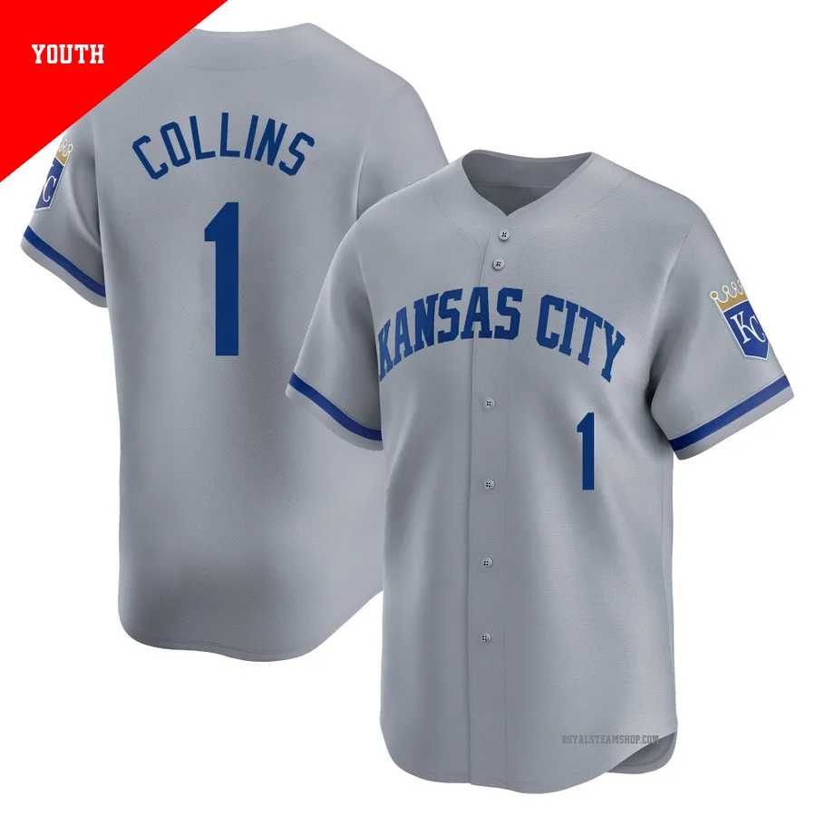 Youth Kansas City Royals ＃1 Isaac Collins Gray Limited Away Jersey