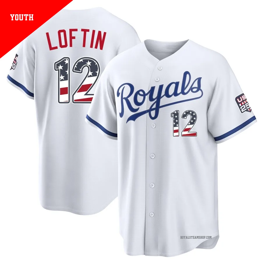 Youth Kansas City Royals ＃12 Nick Loftin White Limited USA 250 Fourth Of July Home Stadium Jersey