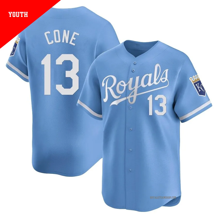 Youth Kansas City Royals ＃13 David Cone Light Blue Limited Alternate Jersey