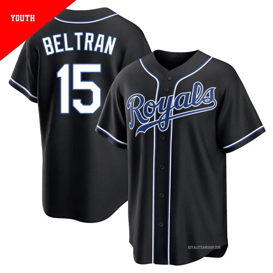Youth Kansas City Royals ＃15 Carlos Beltran Black Replica Fashion Out Jersey