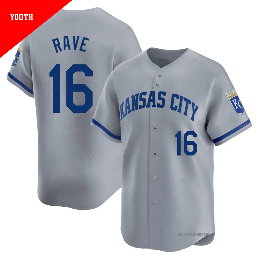Youth Kansas City Royals ＃16 John Rave Gray Limited Away Jersey