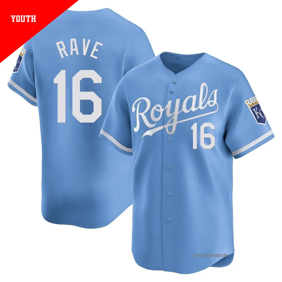 Youth Kansas City Royals ＃16 John Rave Light Blue Limited Alternate Jersey