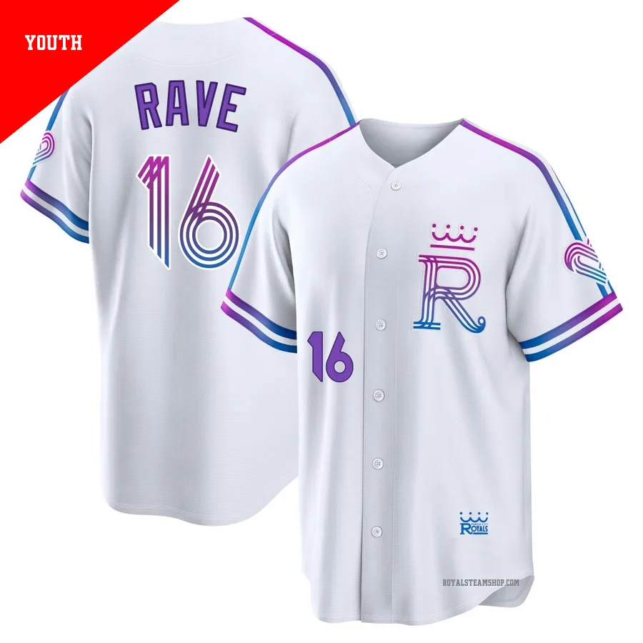 Youth Kansas City Royals ＃16 John Rave White Limited 2026 City Connect Stadium Jersey