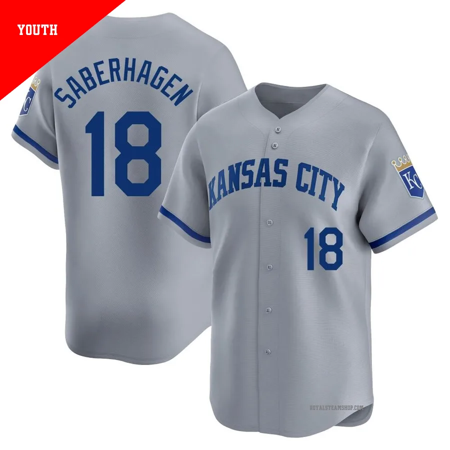 Youth Kansas City Royals ＃18 Bret Saberhagen Gray Limited Away Jersey