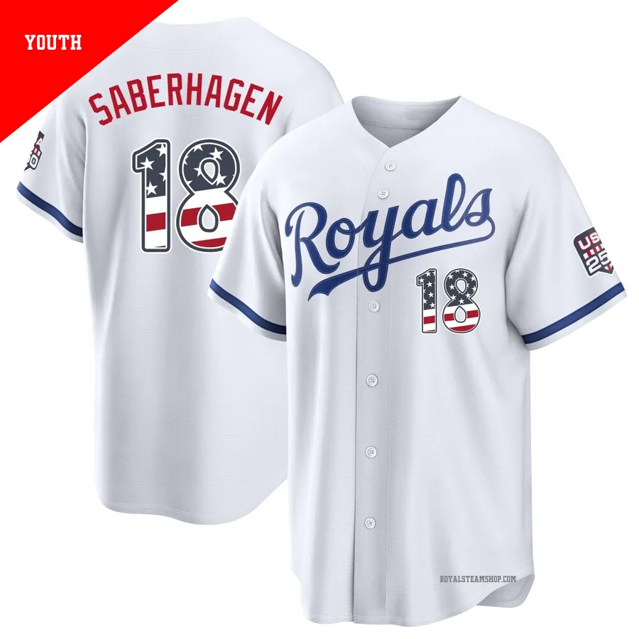 Youth Kansas City Royals ＃18 Bret Saberhagen White Limited USA 250 Fourth Of July Home Stadium Jersey