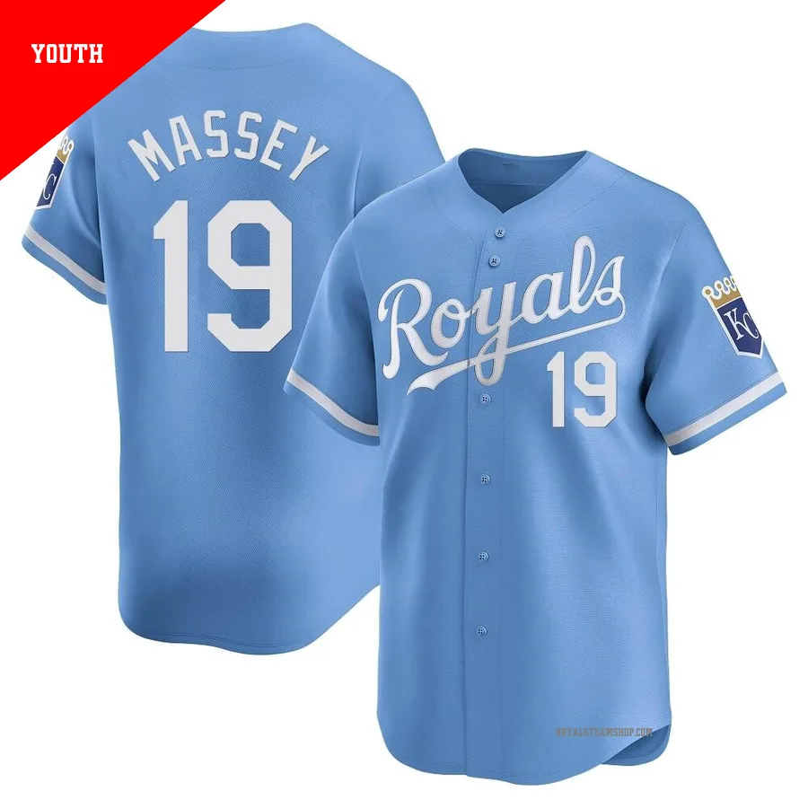 Youth Kansas City Royals ＃19 Michael Massey Light Blue Limited Alternate Jersey
