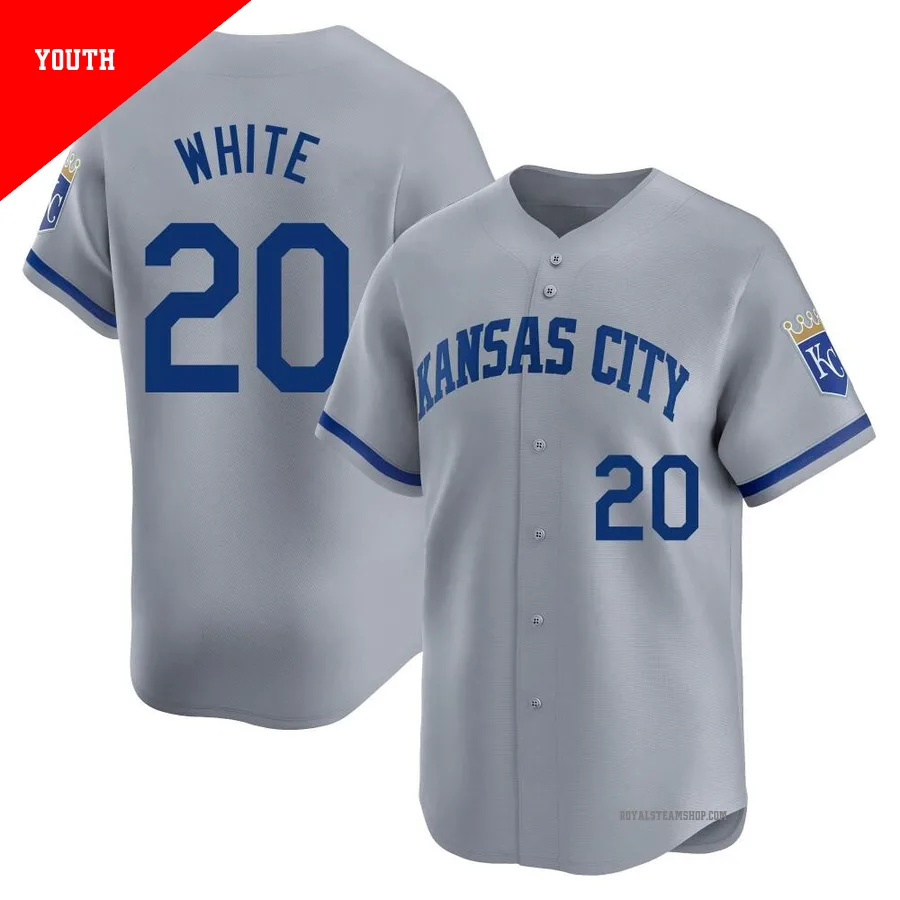 Youth Kansas City Royals ＃20 Frank White Gray Limited Away Jersey