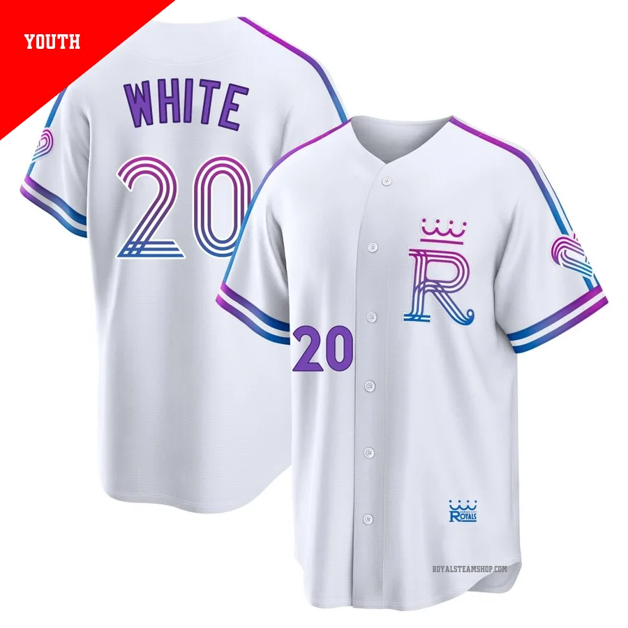 Youth Kansas City Royals ＃20 Frank White White Limited 2026 City Connect Stadium Jersey