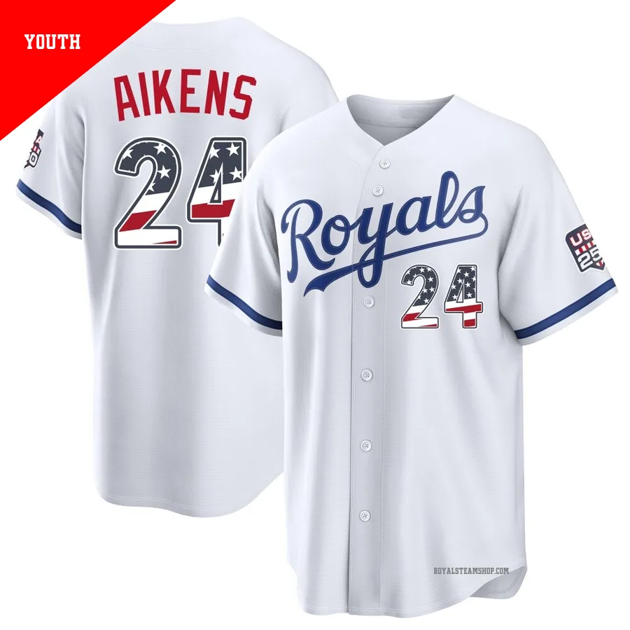 Youth Kansas City Royals ＃24 Willie Aikens White Limited USA 250 Fourth Of July Home Stadium Jersey