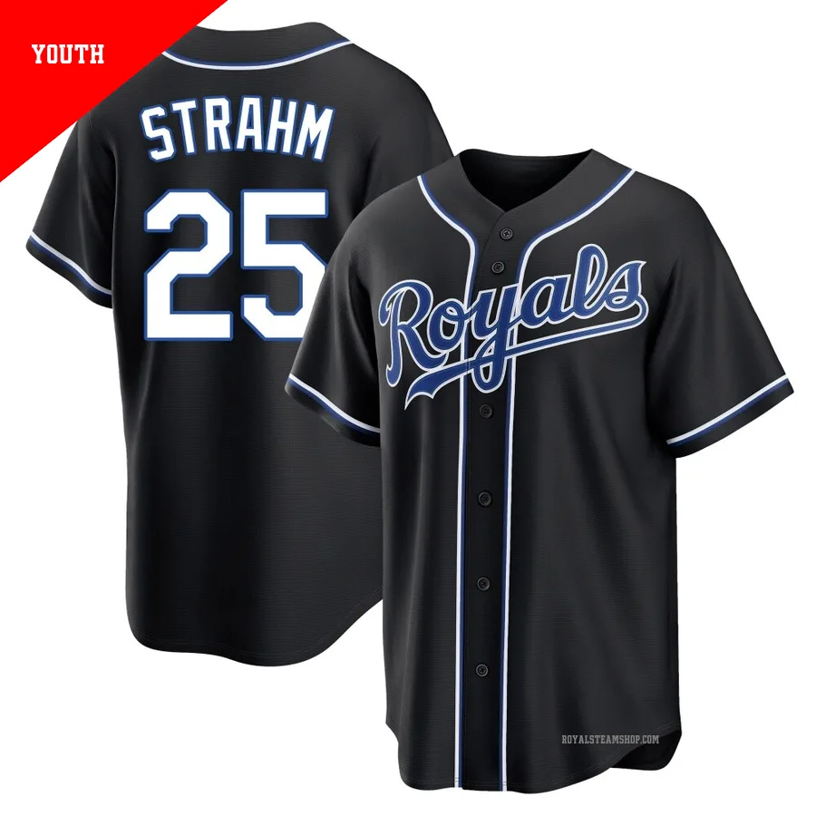 Youth Kansas City Royals ＃25 Matt Strahm Black Replica Fashion Out Jersey