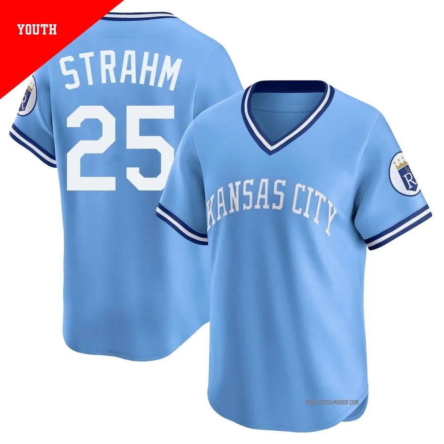 Youth Kansas City Royals ＃25 Matt Strahm Light Blue Limited Throwback Cooperstown Collection Jersey
