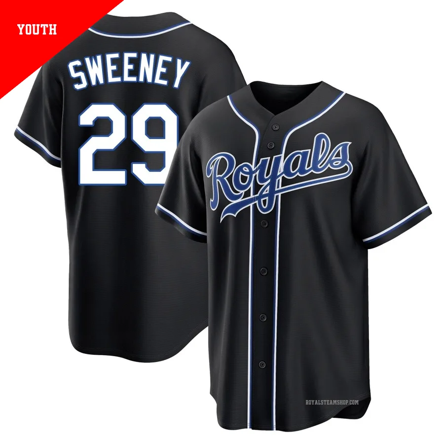 Youth Kansas City Royals ＃29 Mike Sweeney Black Replica Fashion Out Jersey