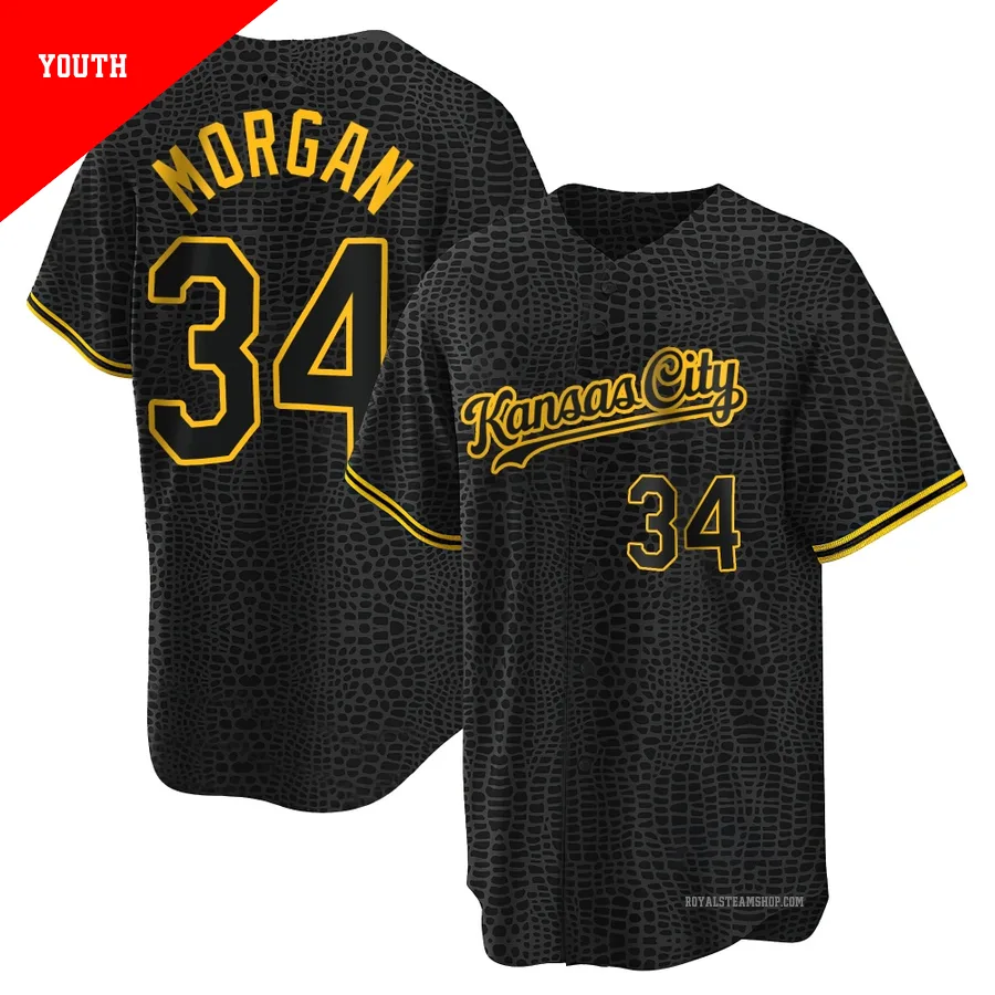Youth Kansas City Royals ＃34 Eli Morgan Black Replica Snake Skin City Jersey