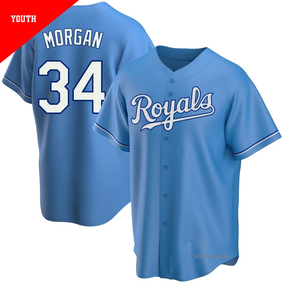 Youth Kansas City Royals ＃34 Eli Morgan Light Blue Replica Alternate Jersey