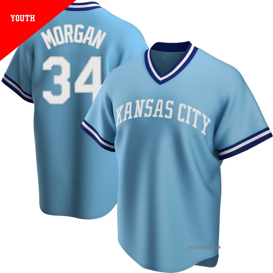 Youth Kansas City Royals ＃34 Eli Morgan Light Blue Replica Road Cooperstown Collection Jersey