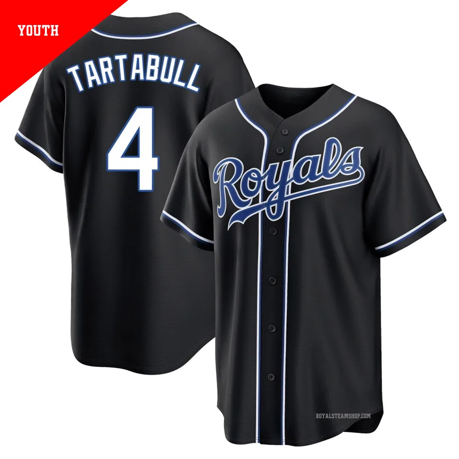 Youth Kansas City Royals ＃4 Danny Tartabull Black Replica Fashion Out Jersey