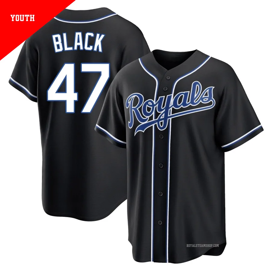 Youth Kansas City Royals ＃47 Mason Black Black Replica Fashion Out Jersey