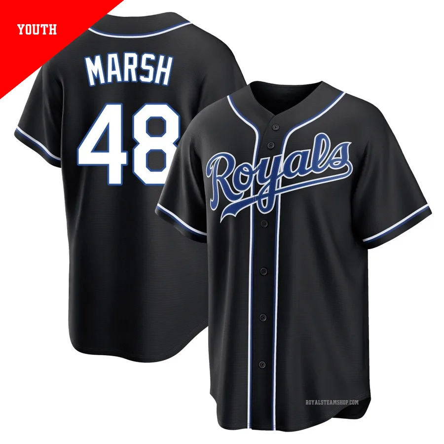 Youth Kansas City Royals ＃48 Alec Marsh Black Replica Fashion Out Jersey