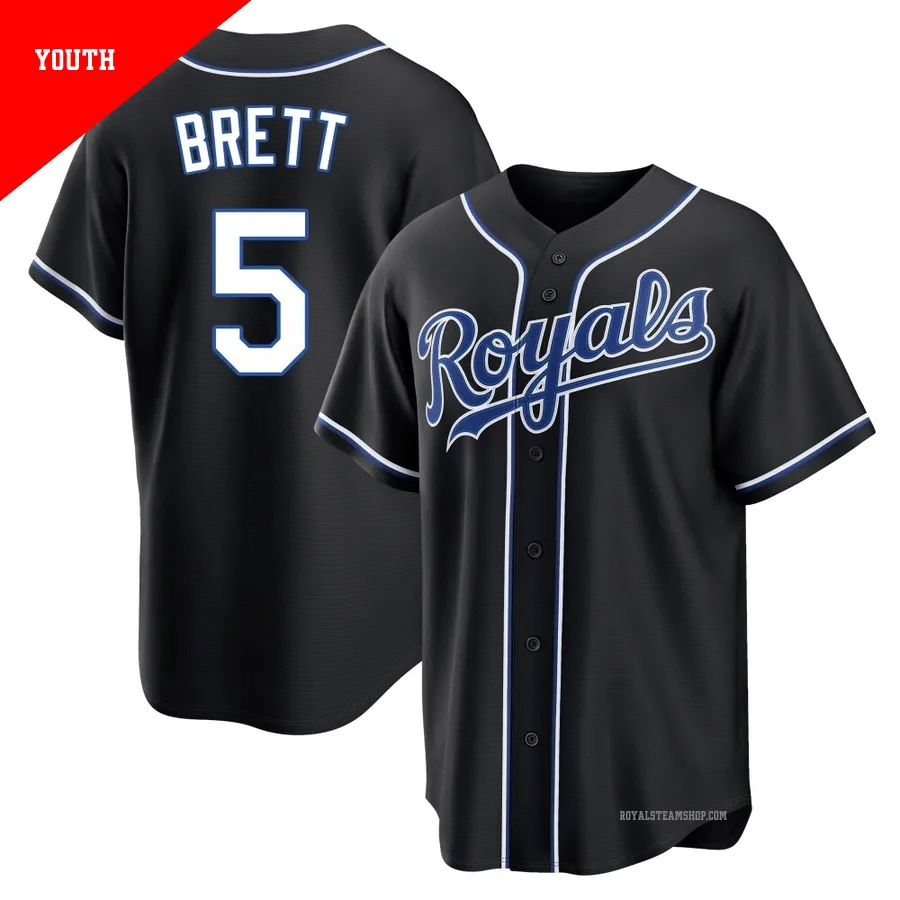 Youth Kansas City Royals ＃5 George Brett Black Replica Fashion Out Jersey