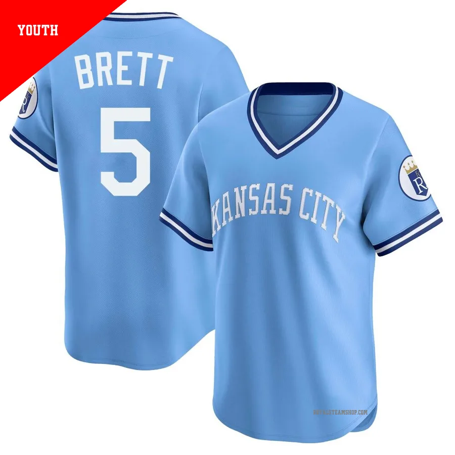 Youth Kansas City Royals ＃5 George Brett Light Blue Limited Throwback Cooperstown Collection Jersey