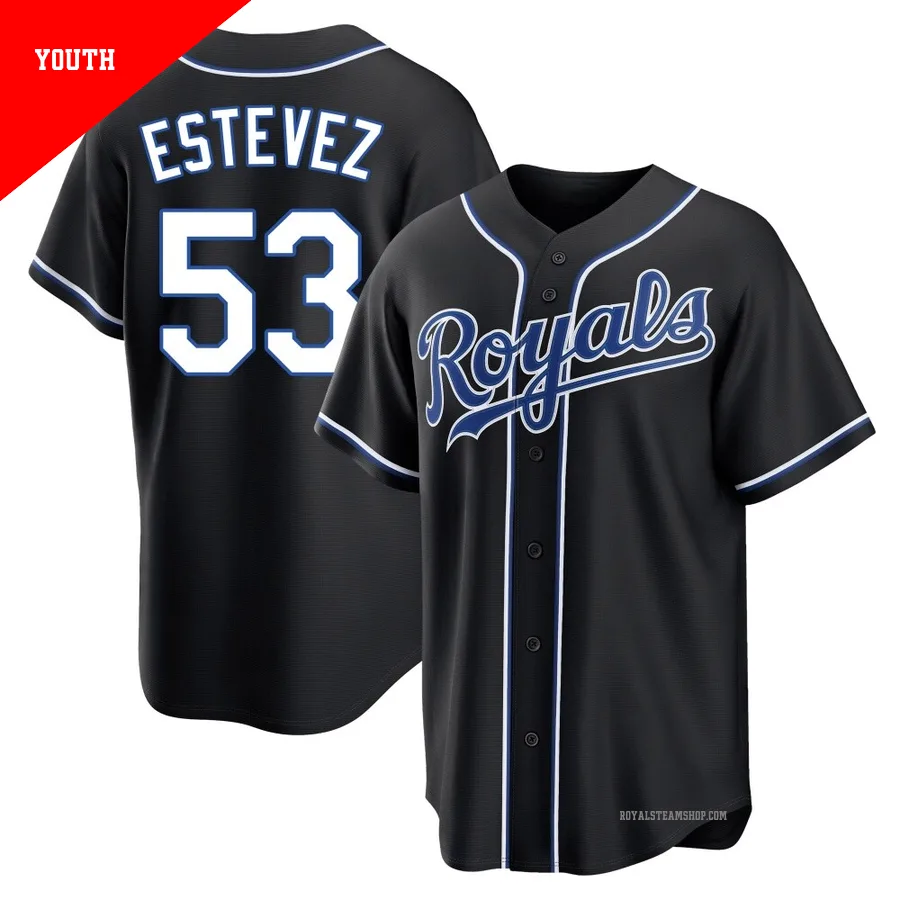 Youth Kansas City Royals ＃53 Carlos Estevez Black Replica Fashion Out Jersey