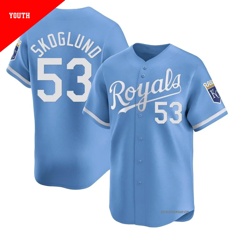 Youth Kansas City Royals ＃53 Eric Skoglund Light Blue Limited Alternate Jersey