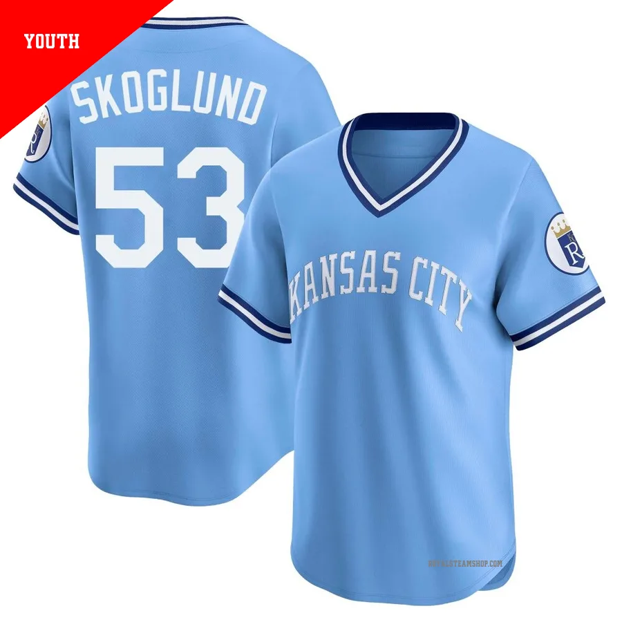 Youth Kansas City Royals ＃53 Eric Skoglund Light Blue Limited Throwback Cooperstown Collection Jersey