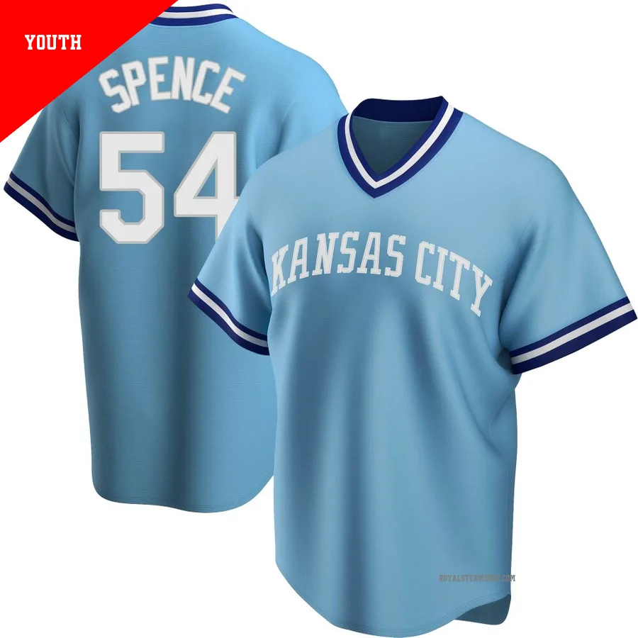 Youth Kansas City Royals ＃54 Mitch Spence Light Blue Replica Road Cooperstown Collection Jersey