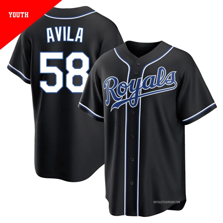 Youth Kansas City Royals ＃58 Luinder Avila Black Replica Fashion Out Jersey