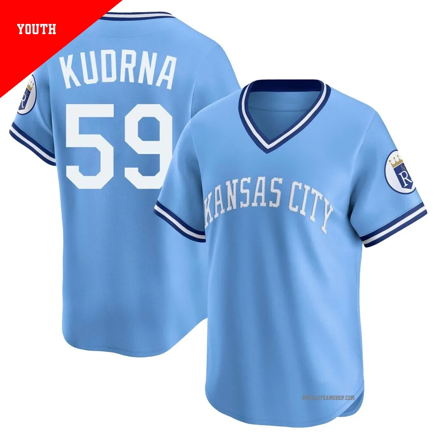 Youth Kansas City Royals ＃59 Ben Kudrna Light Blue Limited Throwback Cooperstown Collection Jersey