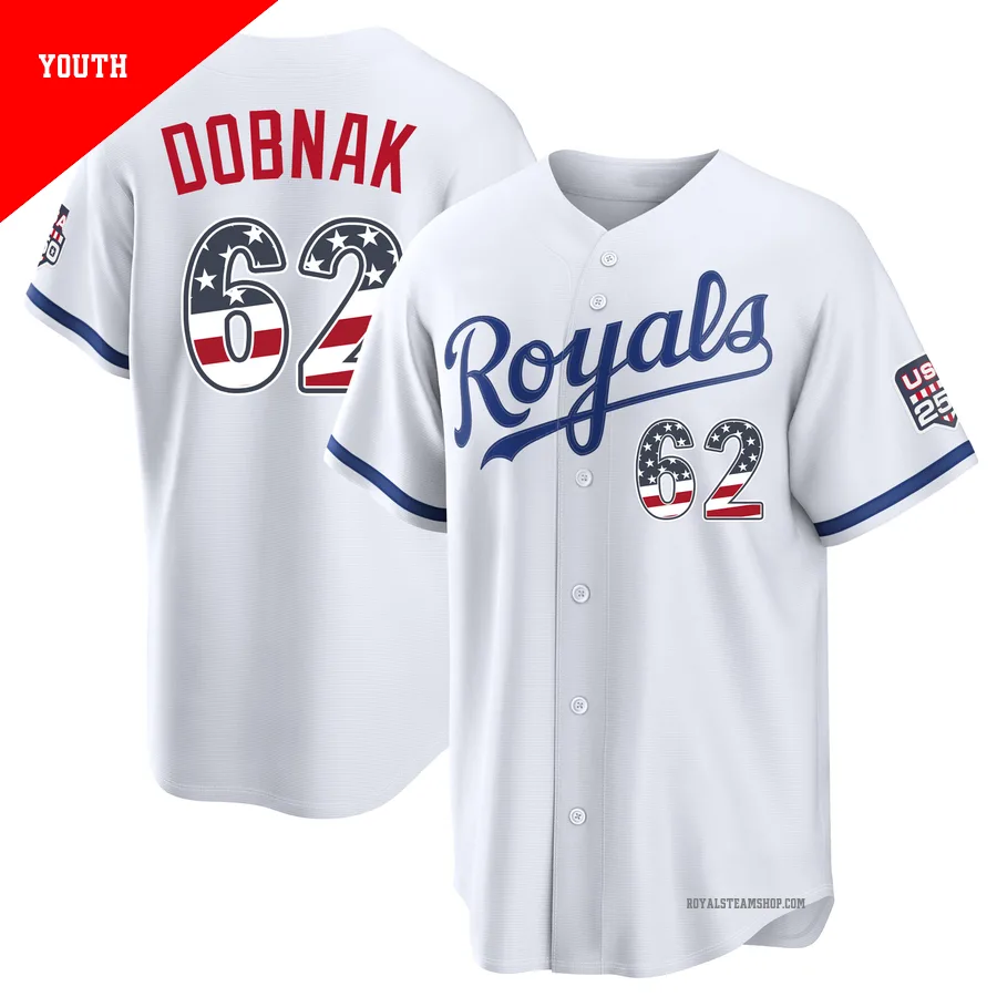 Youth Kansas City Royals ＃62 Randy Dobnak White Limited USA 250 Fourth Of July Home Stadium Jersey
